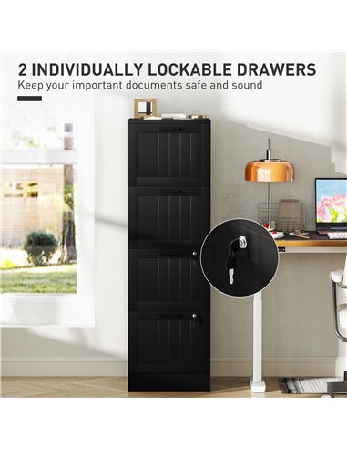 HOMCOM 4 Drawer Filing Cabinet with Lock, Office Storage Cabinet with Adjustable Hanging Bars for A4 Letter Size Files, Black