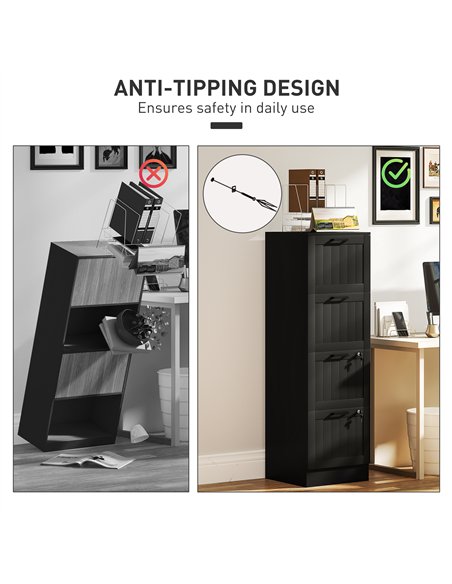 HOMCOM 4 Drawer Filing Cabinet with Lock, Office Storage Cabinet with Adjustable Hanging Bars for A4 Letter Size Files, Black - pic 171417 | FastDaddyshop