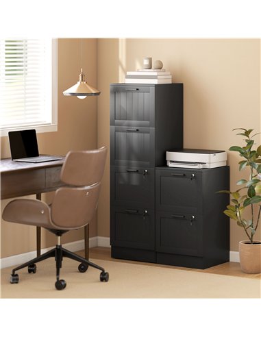 HOMCOM 4 Drawer Filing Cabinet with Lock, Office Storage Cabinet with Adjustable Hanging Bars for A4 Letter Size Files, Black