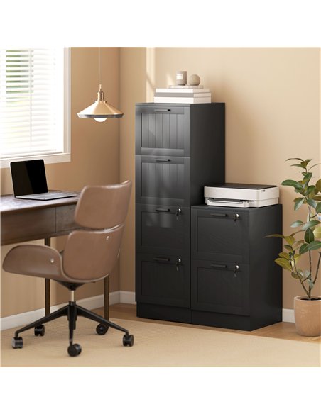 HOMCOM 4 Drawer Filing Cabinet with Lock, Office Storage Cabinet with Adjustable Hanging Bars for A4 Letter Size Files, Black - pic 171418 | FastDaddyshop