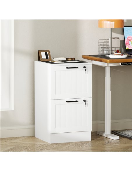 HOMCOM 2 Drawer Filing Cabinet with Lock, Office Storage Cabinet with Adjustable Hanging Bars for A4 Letter Size Files, White - pic 171421 | FastDaddyshop