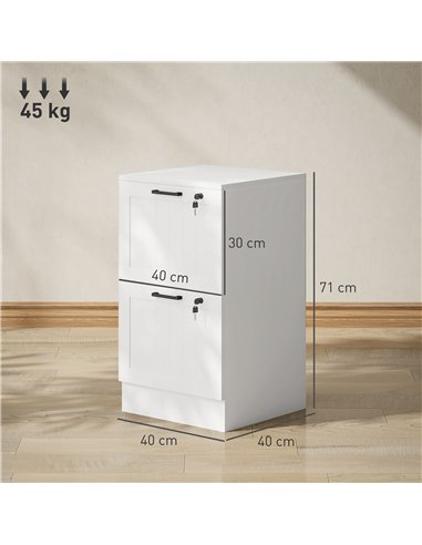 HOMCOM 2 Drawer Filing Cabinet with Lock, Office Storage Cabinet with Adjustable Hanging Bars for A4 Letter Size Files, White