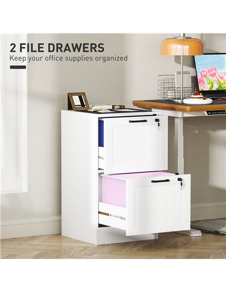 HOMCOM 2 Drawer Filing Cabinet with Lock, Office Storage Cabinet with Adjustable Hanging Bars for A4 Letter Size Files, White - pic 171423 | FastDaddyshop