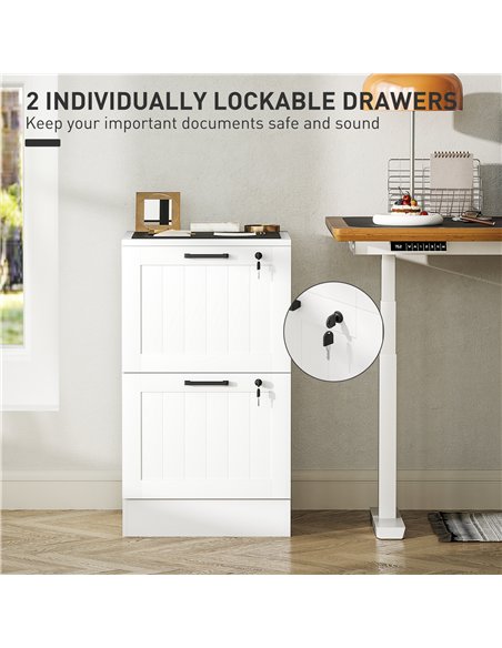HOMCOM 2 Drawer Filing Cabinet with Lock, Office Storage Cabinet with Adjustable Hanging Bars for A4 Letter Size Files, White - pic 171425 | FastDaddyshop