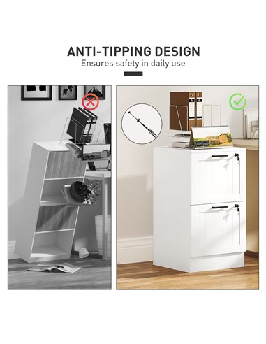 HOMCOM 2 Drawer Filing Cabinet with Lock, Office Storage Cabinet with Adjustable Hanging Bars for A4 Letter Size Files, White