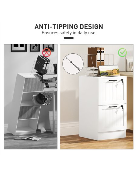 HOMCOM 2 Drawer Filing Cabinet with Lock, Office Storage Cabinet with Adjustable Hanging Bars for A4 Letter Size Files, White - pic 171426 | FastDaddyshop