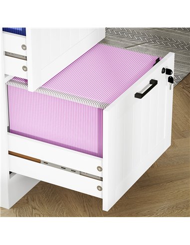 HOMCOM 2 Drawer Filing Cabinet with Lock, Office Storage Cabinet with Adjustable Hanging Bars for A4 Letter Size Files, White