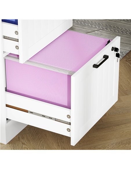 HOMCOM 2 Drawer Filing Cabinet with Lock, Office Storage Cabinet with Adjustable Hanging Bars for A4 Letter Size Files, White - pic 171427 | FastDaddyshop