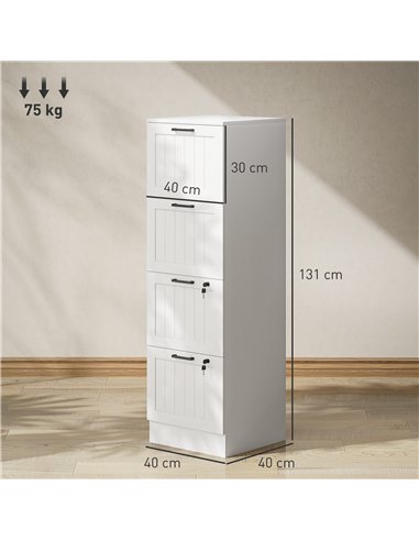 HOMCOM 4 Drawer Filing Cabinet with Lock, Office Storage Cabinet with Adjustable Hanging Bars for A4 Letter Size Files, White