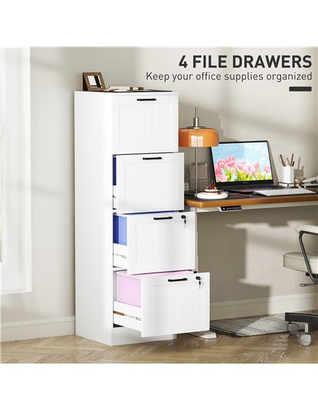 HOMCOM 4 Drawer Filing Cabinet with Lock, Office Storage Cabinet with Adjustable Hanging Bars for A4 Letter Size Files, White - pic 171432 | FastDaddyshop