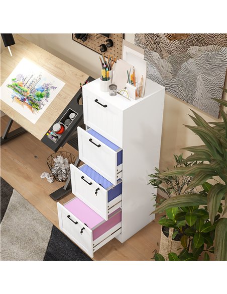 HOMCOM 4 Drawer Filing Cabinet with Lock, Office Storage Cabinet with Adjustable Hanging Bars for A4 Letter Size Files, White - pic 171437 | FastDaddyshop