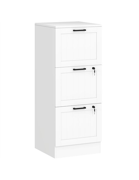 HOMCOM 3 Drawer Filing Cabinet with Lock, Office Storage Cabinet with Adjustable Hanging Bars for A4 Letter Size Files, White - pic 171438 | FastDaddyshop