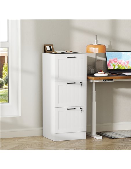 HOMCOM 3 Drawer Filing Cabinet with Lock, Office Storage Cabinet with Adjustable Hanging Bars for A4 Letter Size Files, White - pic 171439 | FastDaddyshop