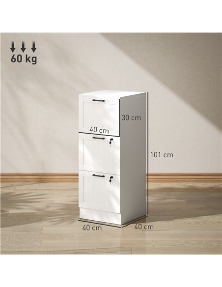HOMCOM 3 Drawer Filing Cabinet with Lock, Office Storage Cabinet with Adjustable Hanging Bars for A4 Letter Size Files, White - pic 171440 | FastDaddyshop