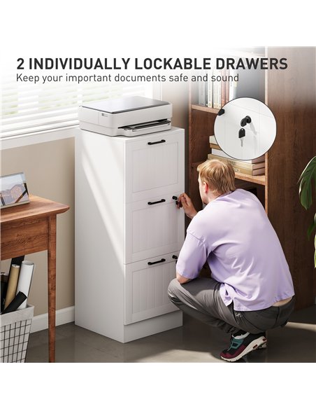 HOMCOM 3 Drawer Filing Cabinet with Lock, Office Storage Cabinet with Adjustable Hanging Bars for A4 Letter Size Files, White - pic 171443 | FastDaddyshop