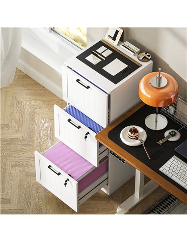 HOMCOM 3 Drawer Filing Cabinet with Lock, Office Storage Cabinet with Adjustable Hanging Bars for A4 Letter Size Files, White