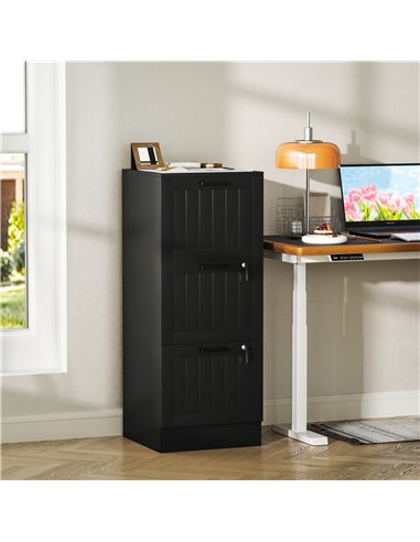 HOMCOM 3 Drawer Filing Cabinet with Lock, Office Storage Cabinet with Adjustable Hanging Bars for A4 Letter Size Files, Black