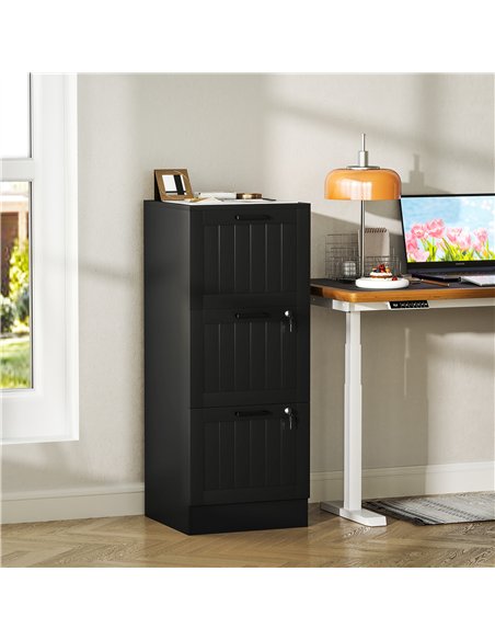 HOMCOM 3 Drawer Filing Cabinet with Lock, Office Storage Cabinet with Adjustable Hanging Bars for A4 Letter Size Files, Black - pic 171457 | FastDaddyshop