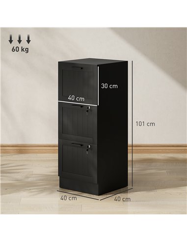 HOMCOM 3 Drawer Filing Cabinet with Lock, Office Storage Cabinet with Adjustable Hanging Bars for A4 Letter Size Files, Black