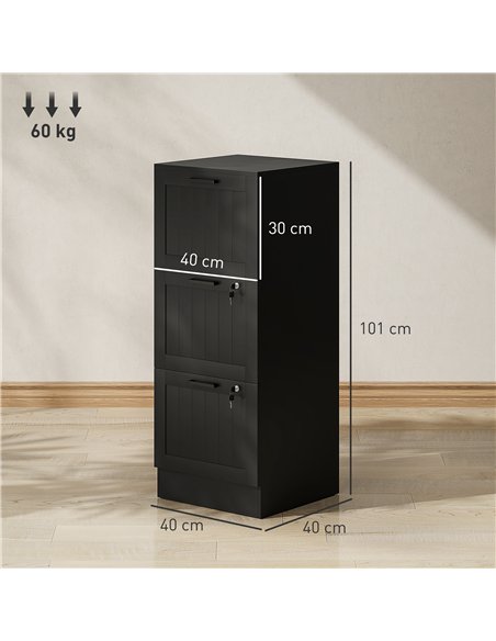 HOMCOM 3 Drawer Filing Cabinet with Lock, Office Storage Cabinet with Adjustable Hanging Bars for A4 Letter Size Files, Black - pic 171458 | FastDaddyshop