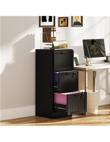 HOMCOM 3 Drawer Filing Cabinet with Lock, Office Storage Cabinet with Adjustable Hanging Bars for A4 Letter Size Files, Black