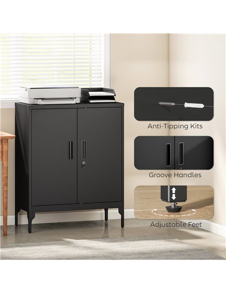 HOMCOM Metal Storage Cabinet with Lock and Adjustable Shelves - Black - pic 171471 | FastDaddyshop
