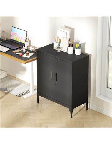 HOMCOM Metal Storage Cabinet with Lock and Adjustable Shelves - Black