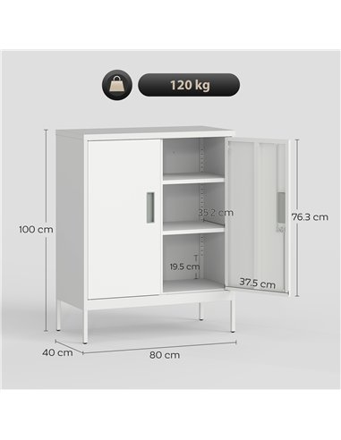 HOMCOM Metal Storage Cabinet with Lock and Adjustable Shelves - White