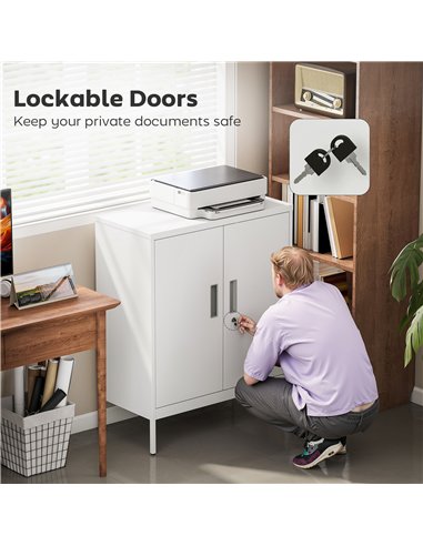 HOMCOM Metal Storage Cabinet with Lock and Adjustable Shelves - White