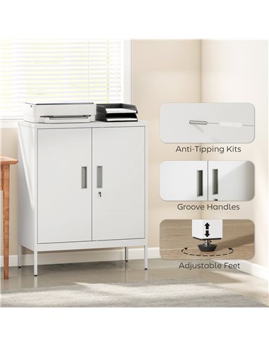 HOMCOM Metal Storage Cabinet with Lock and Adjustable Shelves - White