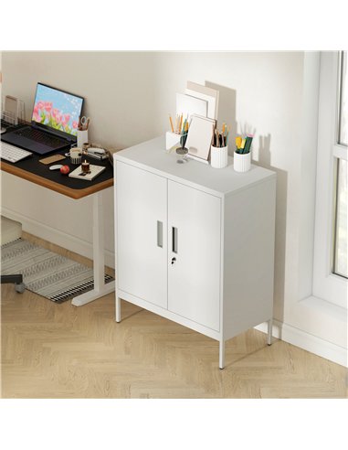 HOMCOM Metal Storage Cabinet with Lock and Adjustable Shelves - White