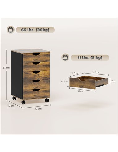HOMCOM Five-Drawer Filing Cabinet - Rustic Brown