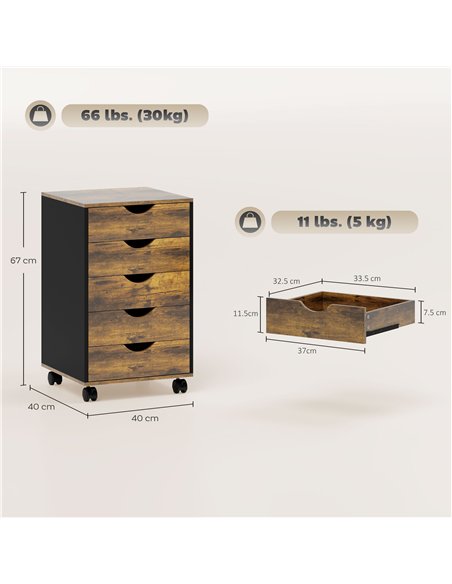 HOMCOM Five-Drawer Filing Cabinet - Rustic Brown - pic 171485 | FastDaddyshop