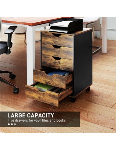 HOMCOM Five-Drawer Filing Cabinet - Rustic Brown