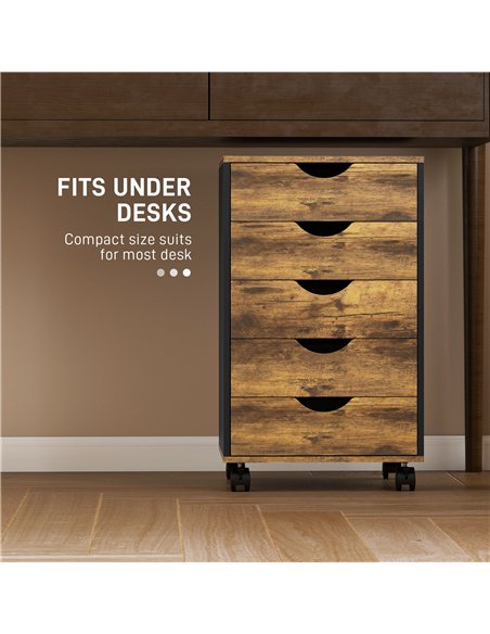 HOMCOM Five-Drawer Filing Cabinet - Rustic Brown - pic 171488 | FastDaddyshop