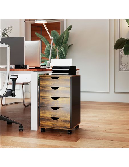 HOMCOM Five-Drawer Filing Cabinet - Rustic Brown - pic 171490 | FastDaddyshop