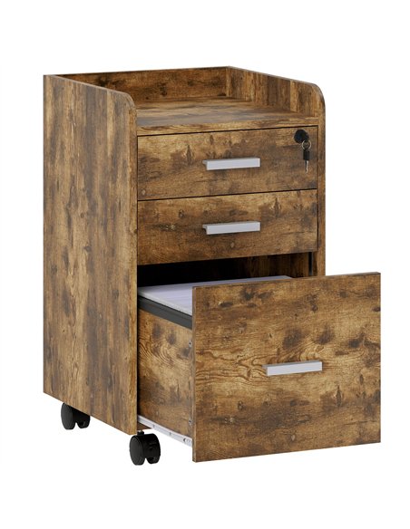 HOMCOM 3 Drawer Filing Cabinet with Lock, Rolling File Cabinet with Edged Top for Letter, A4 Size, Hanging File Folders - pic 171492 | FastDaddyshop