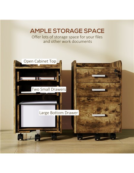 HOMCOM 3 Drawer Filing Cabinet with Lock, Rolling File Cabinet with Edged Top for Letter, A4 Size, Hanging File Folders - pic 171495 | FastDaddyshop