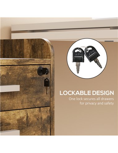 HOMCOM 3 Drawer Filing Cabinet with Lock, Rolling File Cabinet with Edged Top for Letter, A4 Size, Hanging File Folders