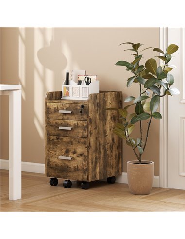 HOMCOM 3 Drawer Filing Cabinet with Lock, Rolling File Cabinet with Edged Top for Letter, A4 Size, Hanging File Folders