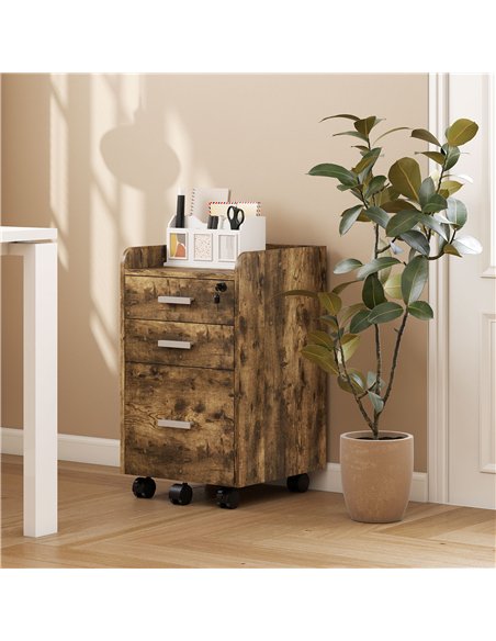 HOMCOM 3 Drawer Filing Cabinet with Lock, Rolling File Cabinet with Edged Top for Letter, A4 Size, Hanging File Folders - pic 171499 | FastDaddyshop