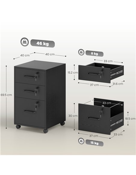 HOMCOM Three Drawer Wood-Effect Filing Cabinet - Black - pic 171503 | FastDaddyshop