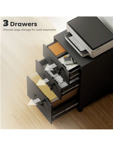 HOMCOM Three Drawer Wood-Effect Filing Cabinet - Black