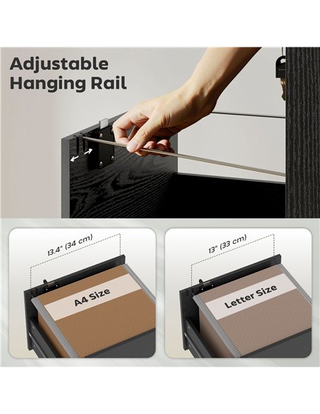 HOMCOM Three Drawer Wood-Effect Filing Cabinet - Black - pic 171505 | FastDaddyshop
