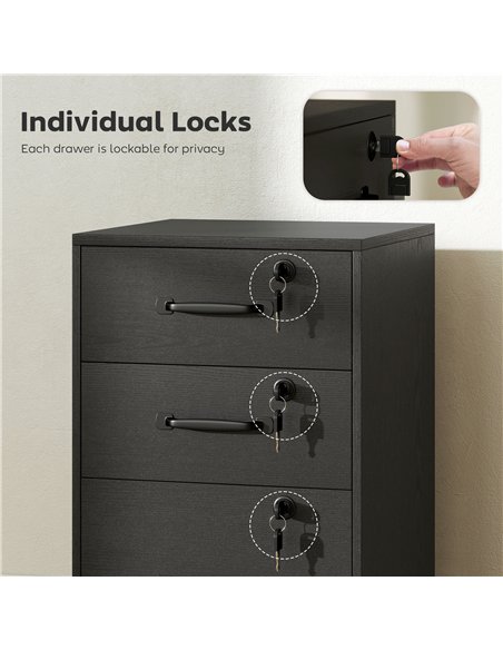 HOMCOM Three Drawer Wood-Effect Filing Cabinet - Black - pic 171507 | FastDaddyshop