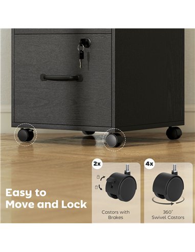 HOMCOM Three Drawer Wood-Effect Filing Cabinet - Black