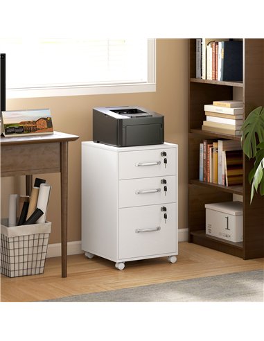 HOMCOM Three Drawer Wood-Effect Filing Cabinet - White