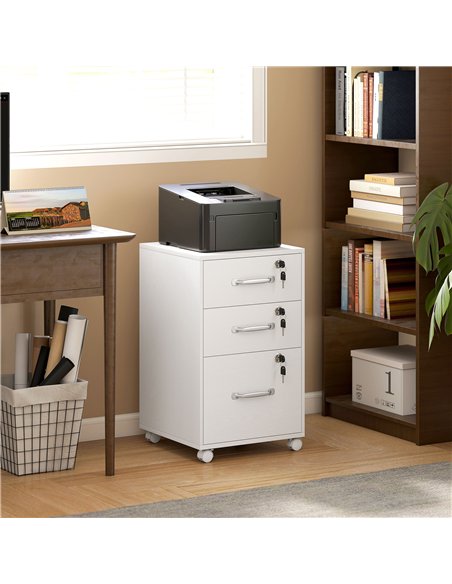 HOMCOM Three Drawer Wood-Effect Filing Cabinet - White - pic 171511 | FastDaddyshop