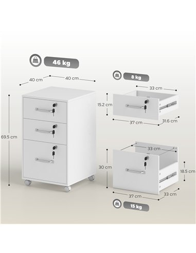 HOMCOM Three Drawer Wood-Effect Filing Cabinet - White