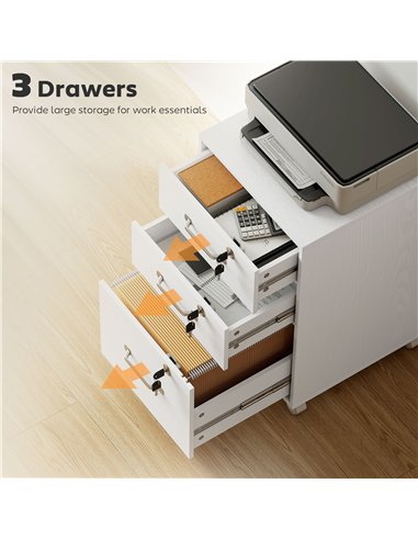 HOMCOM Three Drawer Wood-Effect Filing Cabinet - White